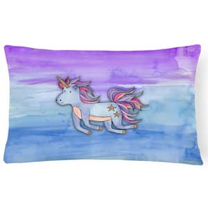 12 in. x 16 in. Multi-Color Outdoor Lumbar Throw Pillow Blue Unicorn Watercolor