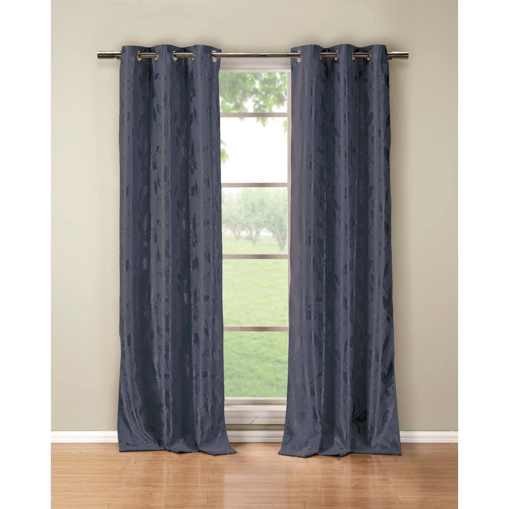 Blue Floral Thermal Blackout Curtain - 36 in. W x 84 in. L (Set of 2)