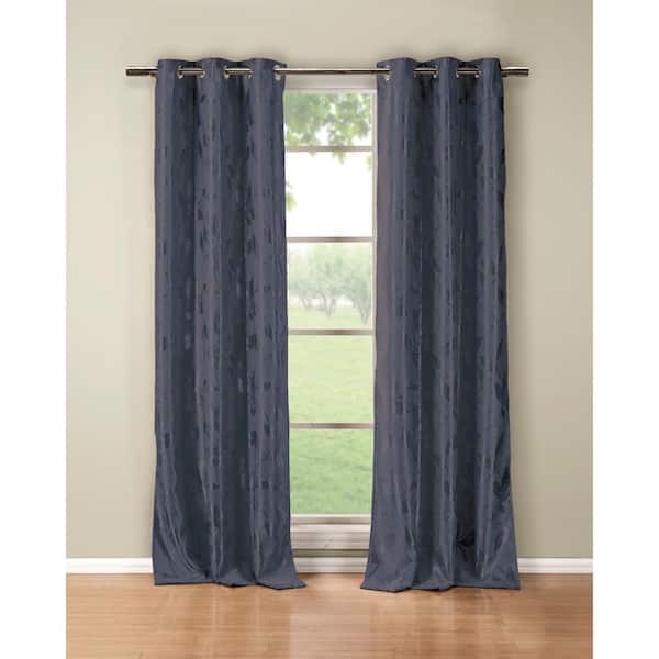 DUCK RIVER TEXTILE Blue Floral Thermal Blackout Curtain - 36 in. W x 84 in. L (Set of 2)