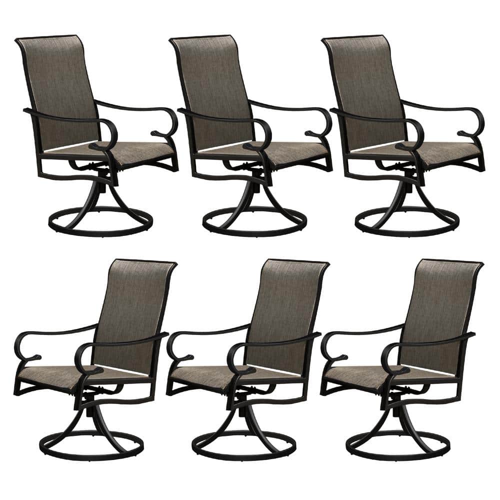 MEOOEM Outdoor Swivel Sling Patio Dining Chairs High Back Rock Armchairs Set of 6 MEOGFC026PCS