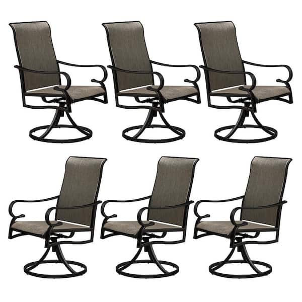 MEOOEM Outdoor Swivel Sling Patio Dining Chairs High Back Rock Armchairs Set of 6