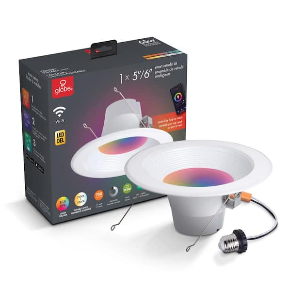 Globe Electric Smart Integrated LED 5 in Round RGB + Tuneable White Canless Recessed Light for Kitchen Bathroom Livingroom, White