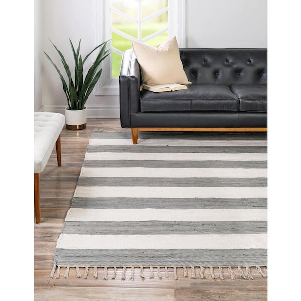 Chindi Rag Striped Gray 10' 0 x 10' 0 Area Rug