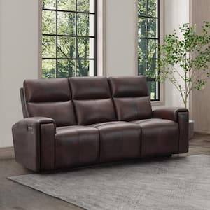 Killian Brown Leather Power Recliner Sofa with Power Headrests