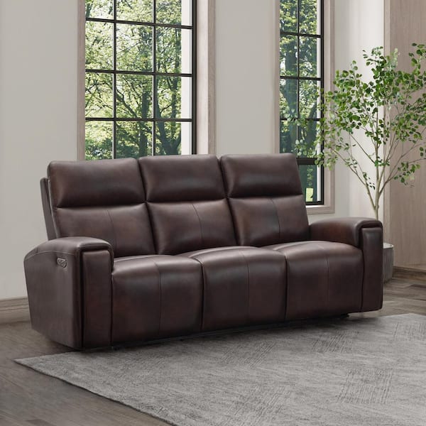 DEVON & CLAIRE Killian Brown Leather Power Recliner Sofa with Power Headrests