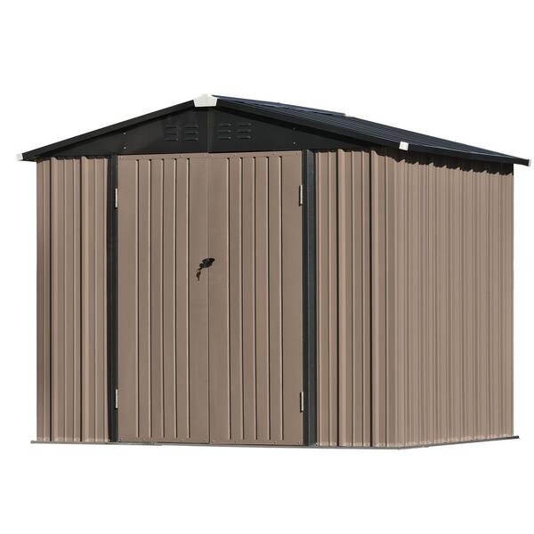 TIRAMISUBEST 7.84 ft. W x 6 ft. D Brown Garden Shed Metal Storage 