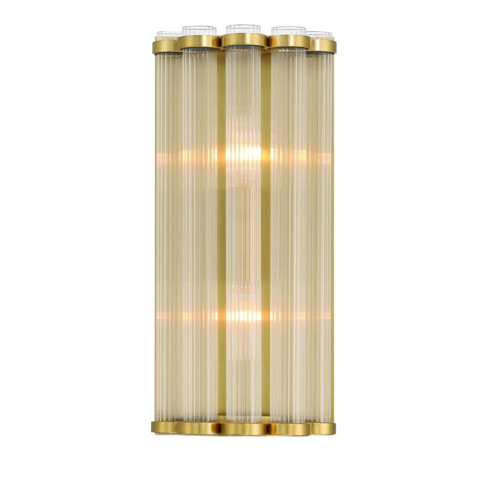 Gold Ribbed Glass 2-Light Dimmable Wall Sconce