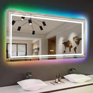 RGB 55 in. W x 30 in. H Rectangular Frameless LED Mirror Memory with Backlit Light, Anti-Fog Wall Bathroom Vanity Mirror