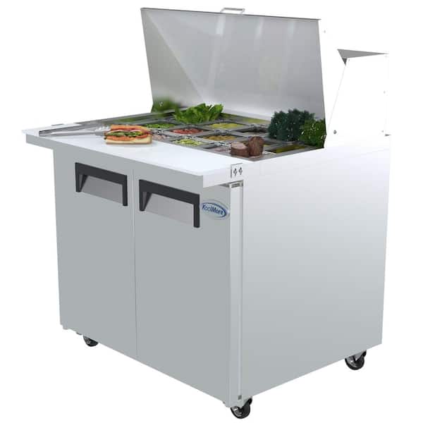 Koolmore 47 in. W 10 Cu. ft. Refrigerated Food Prep Station Table with Mega Top Surface in Stainless Steel, Silver