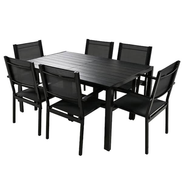 Unbranded 7-Piece Metal Outdoor Black Dinning Set, High-Quality Steel Outdoor Table and Chair Set for Patio, Balcony, Backyard