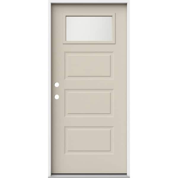 JELD-WEN 36 in. x 80 in. 3 Panel Right-Hand/Inswing 1/4 Lite Frosted Glass Primed Steel Prehung Front Door