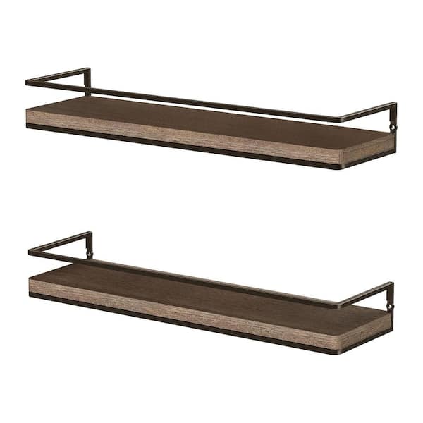 24 in. W x 12 in. D x 6 in. H Rustic Wood Floating Wall Shelves Set of 2 for Kitchen Bathroom Bedroom