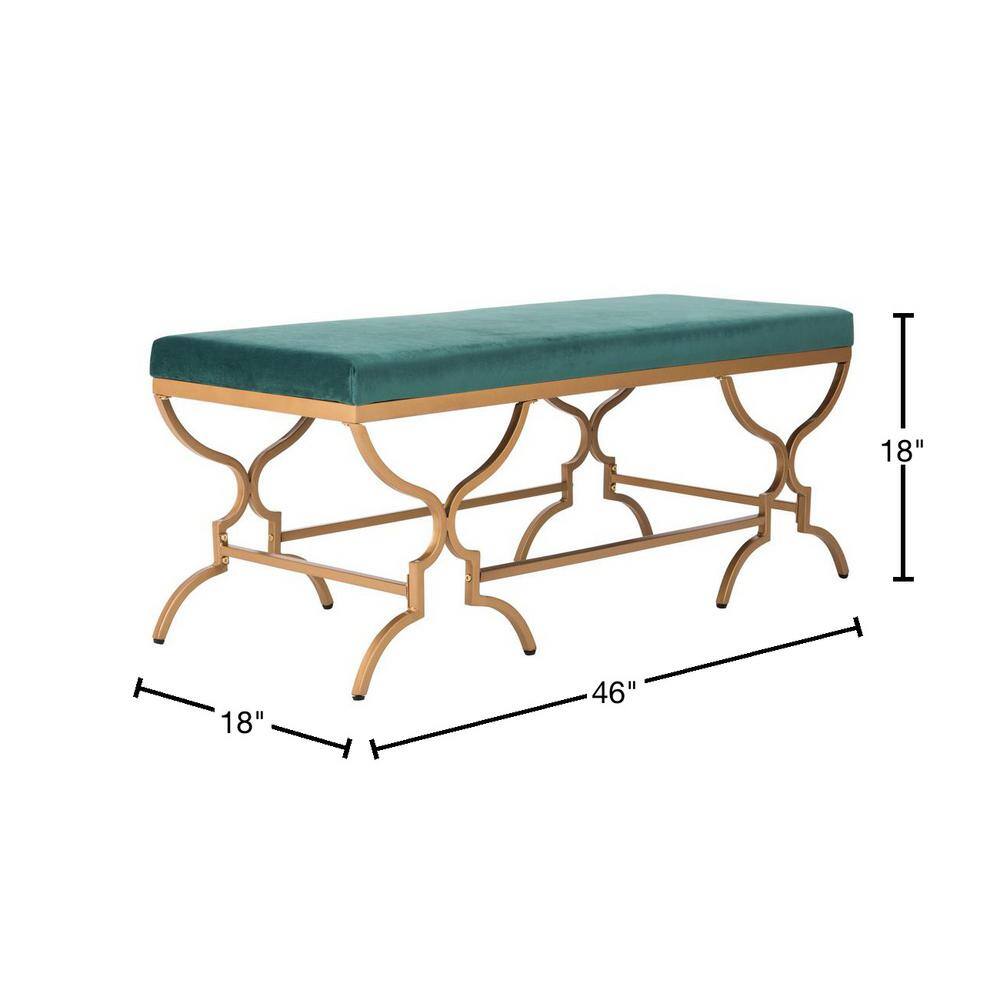 Emerald Velvet & Liquid Gold 46" Transitional Rectangular Bench