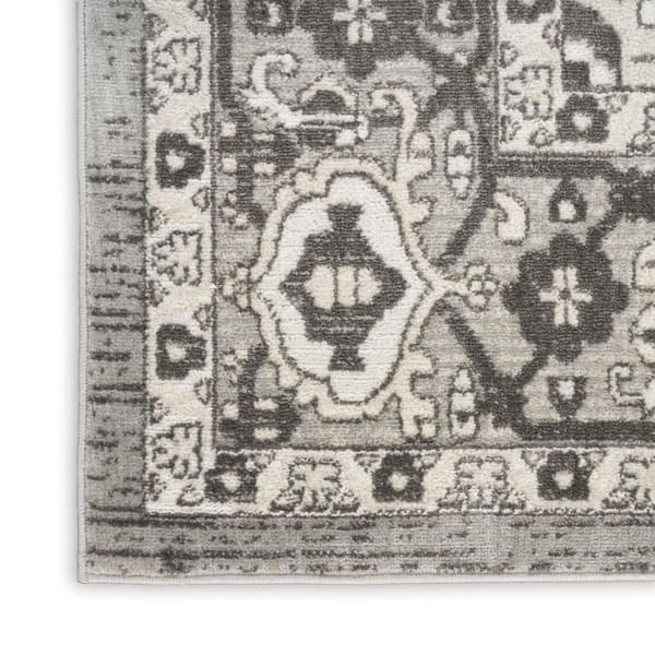 8 ft. x 10 ft. Gray and Ivory Medallion Power Loom Distressed Area Rug
