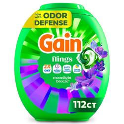 Gain Flings HE 3 in 1 Moonlight Breeze Scent Laundry Detergent Pods, 112-Count