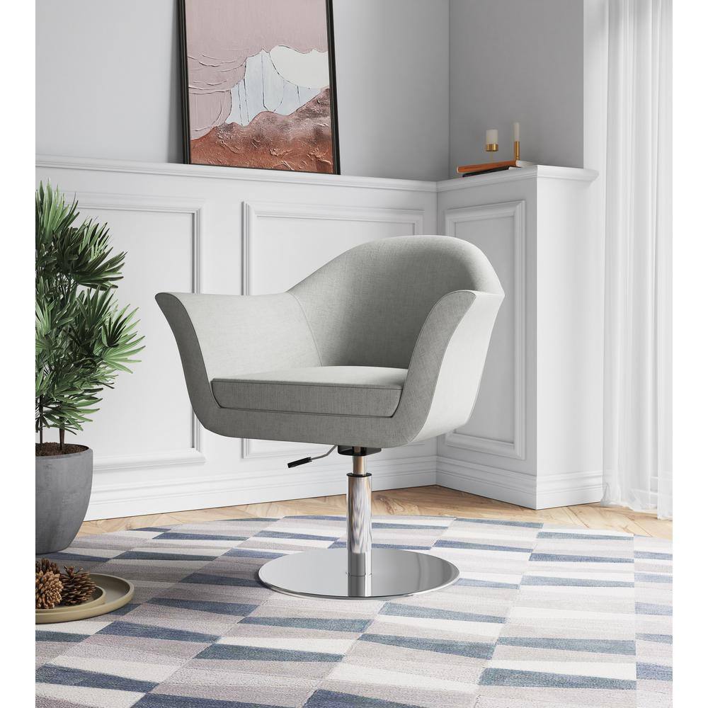 Barley Gray & Brushed Metal Mid-Century Swivel Accent Chair