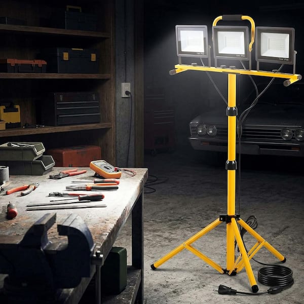 120V 21000 Lumen LED Work Light with Tripod Stand, 3-Head Adjustable Waterproof Fixture for Job Site and Garage Lighting