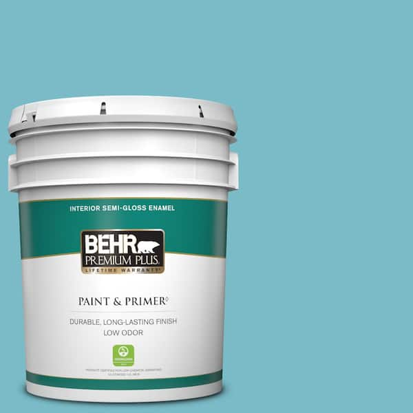 BEHR PREMIUM PLUS 5 gal. #M470-4 Azure Lake Semi-Gloss Enamel Low Odor Interior Paint & Primer