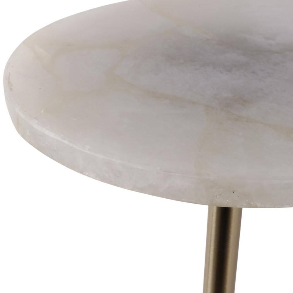 10 in. Pink Round Stone Top Quartz Iron Base End Table - thumbnail 8