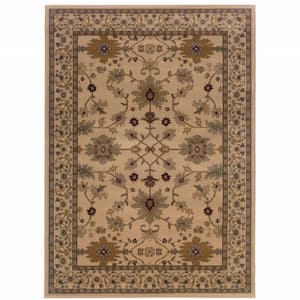 Ivory Green Red Brown Gold and Grey 3 ft. x 5 ft. Oriental Area Rug