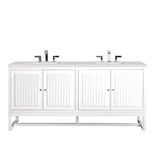James Martin Vanities Athens 72.0 in. W x 23.5 in. D x 34.5 in. H Double Bath Vanity in Glossy White with Lime Delight Quartz Top