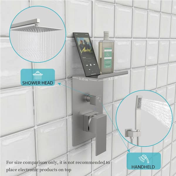 1-Spray Patterns with 2.2 GPM 10 in. Square Wall Mount Fixed Shower Head with Hand Shower in Brushed Nickel