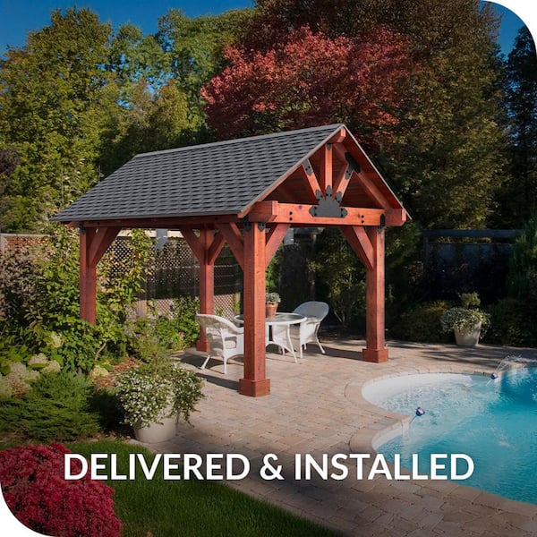 Lawnmaster Pro Assembled Gable 18 ft. x 20 ft. Premium Heavy North American Timber Outdoor Patio Shade Pavilion with Solid Posts