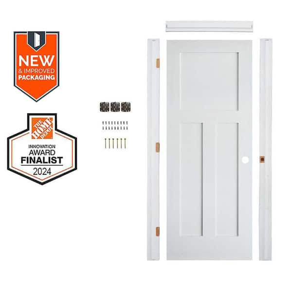Krosswood Doors Assembly Required 36 in. x 80 in. Shaker 3-Panel Left-Hand Primed Solid Core MDF Wood Interior Door Kit w/Separate Jamb