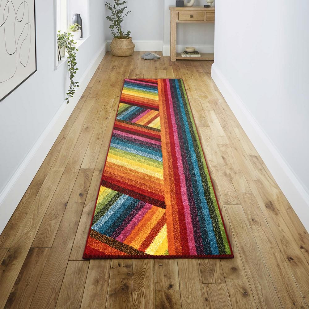 JONATHAN Y Retro Rainbow Contemporary Stripe Multi 2 Ft X 8 Ft Runner   Multi Jonathan Y Area Rugs Dzc102a 28 64 1000 