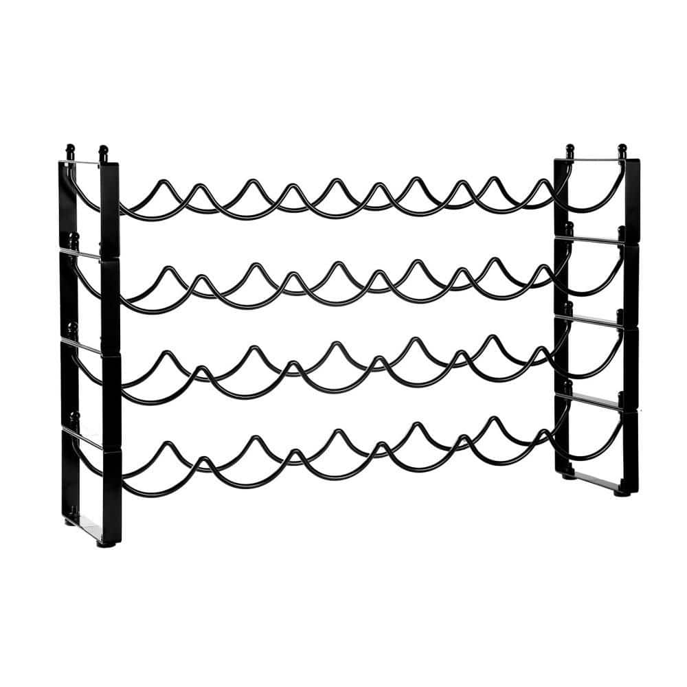 24-Bottle Metal Freestanding Wine Rack, 4‑Tier Stackable Wine Storage Organizer, 24.9 in. Black Wine Bottle Holder