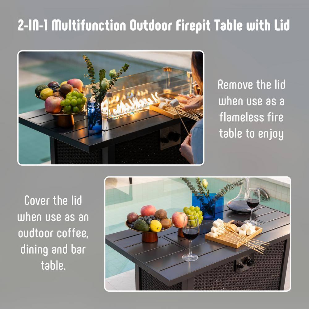 43-Inch Black Steel and Aluminum Gas Fire Pit Table