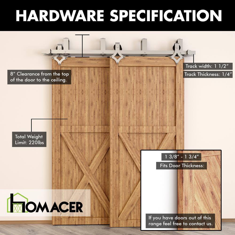 Brushed Nickel Double Track Diamond Bypass Barn Door Hardware Kit