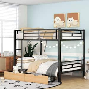 Morden Metal Full Size Convertible Bunk Bed with 2 Drawers, Black