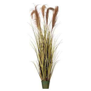 55 in. Artificial Potted Green Grass and Natural Reeds