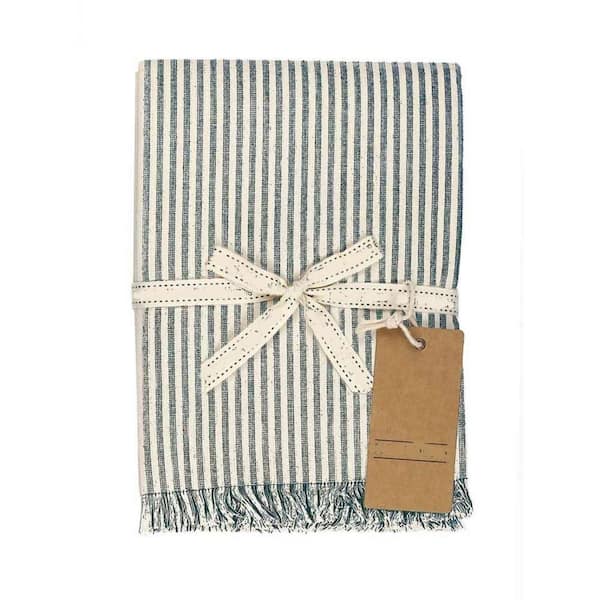 HomeRoots Amelia 14 in. W x 1 in. L Green Striped Cotton Table Runner Dull Green Striped Placemats (Set of 8)