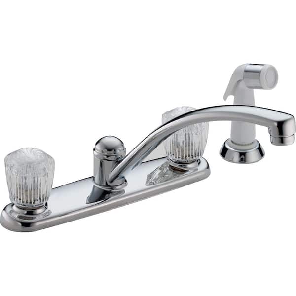 Delta Classic 2-Handle Standard Kitchen Faucet with Side Sprayer and Knob in Chrome