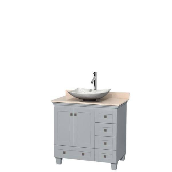 Wyndham Collection Acclaim 36 in. W x 22 in. D Vanity in Oyster Gray with Marble Vanity Top in Ivory with White Basin