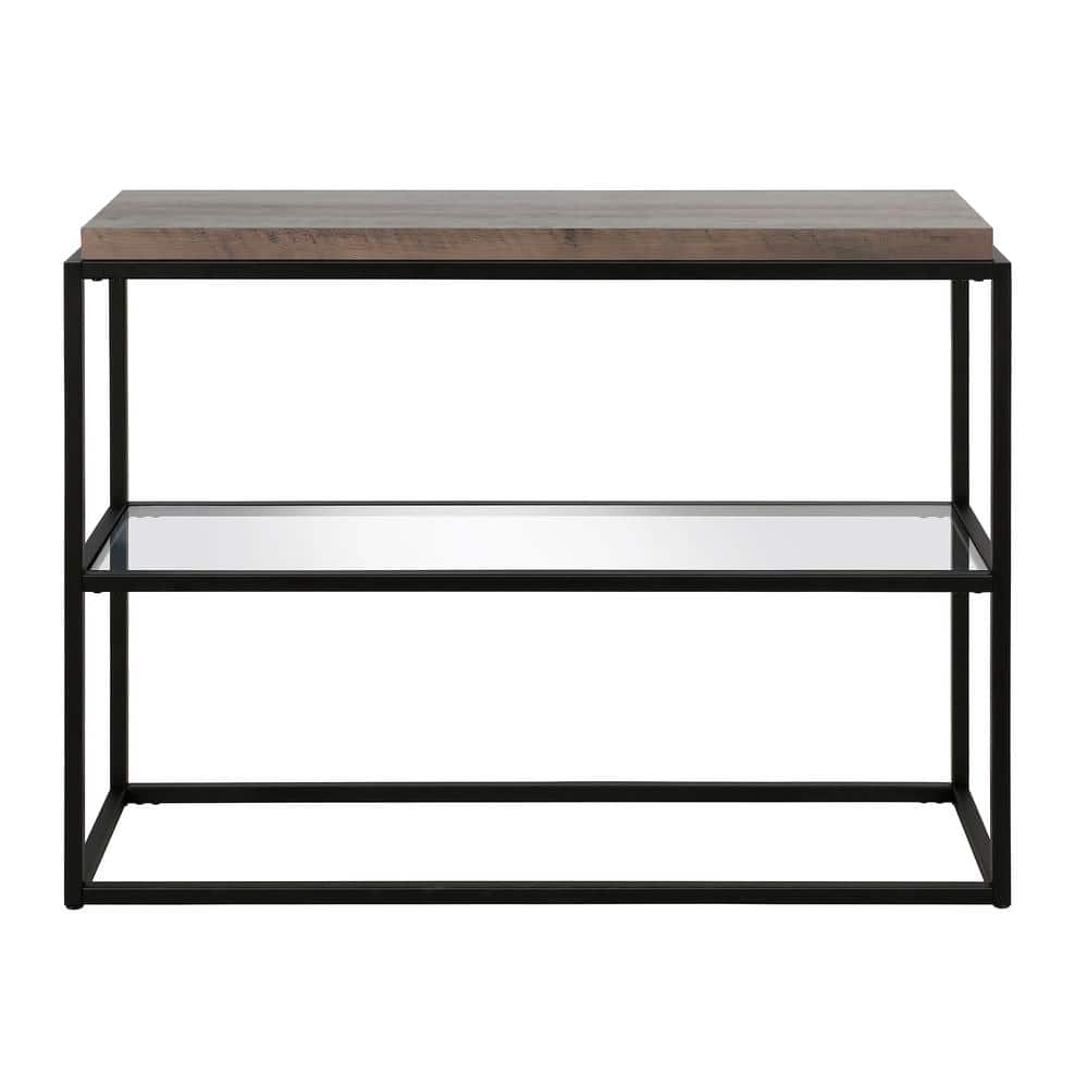 42'' Blackened Bronze and Gray Oak Hallway Table with Glass Shelf