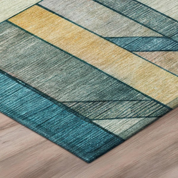 Chantille Machine Washable Indoor/Outdoor Abstract ACN2867 Teal 8 ft. x 10 ft. Area Rug