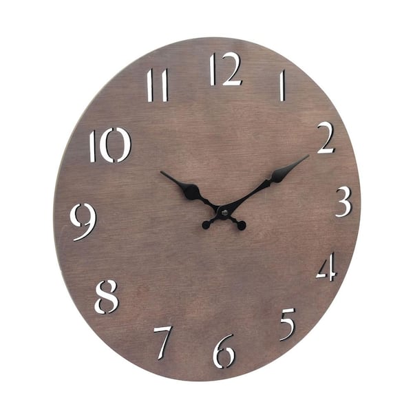 Outlook Surrey dictator Stonebriar Collection Dark Natural Wood Modern 14 Inch Round Hanging  Battery Operated Wall Clock-SB-6226A - The Home Depot