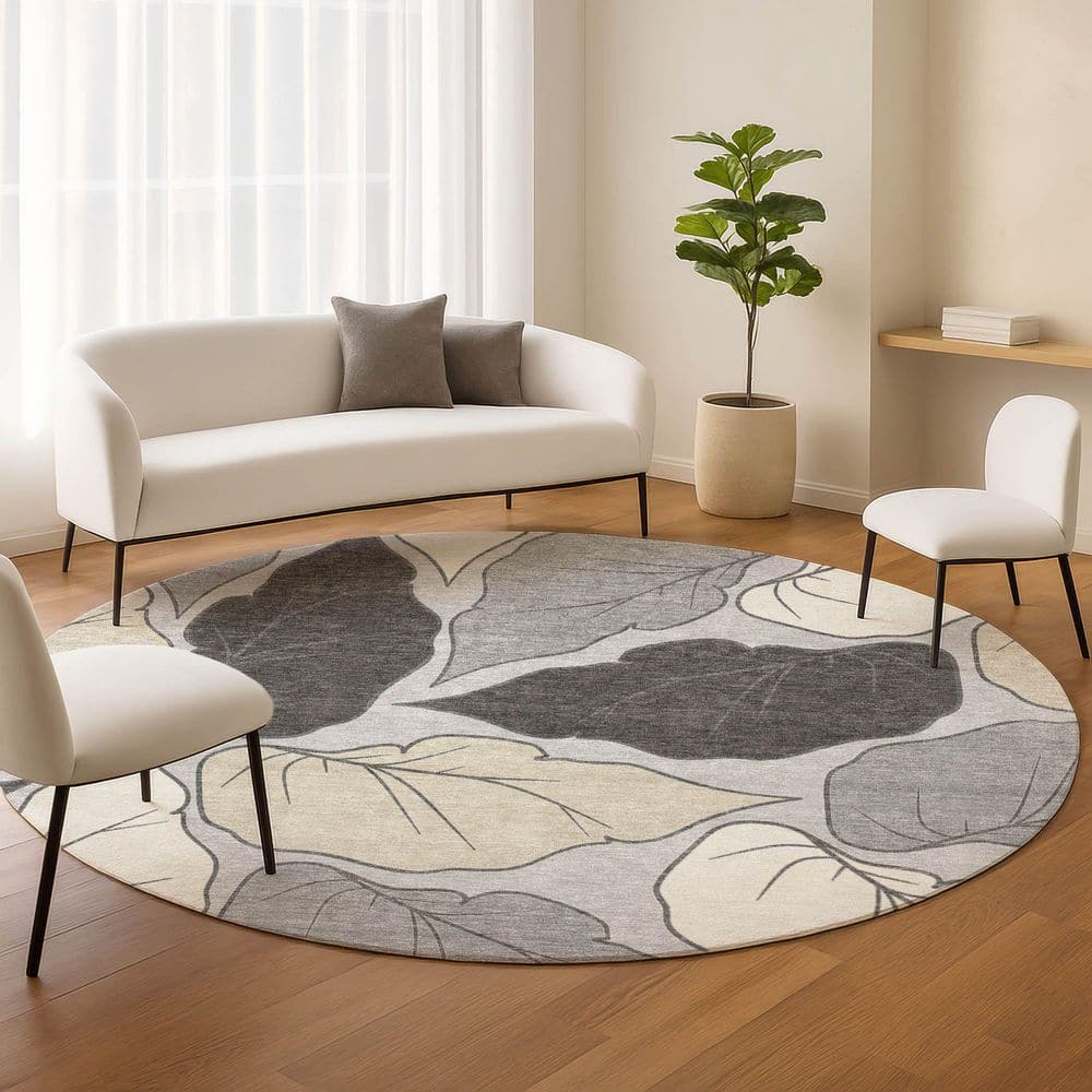 Chantille Machine Washable Indoor/Outdoor Abstract ACN2348 Silver 8 ft. x 8 ft. Round Rug price history on PriceWatchPro