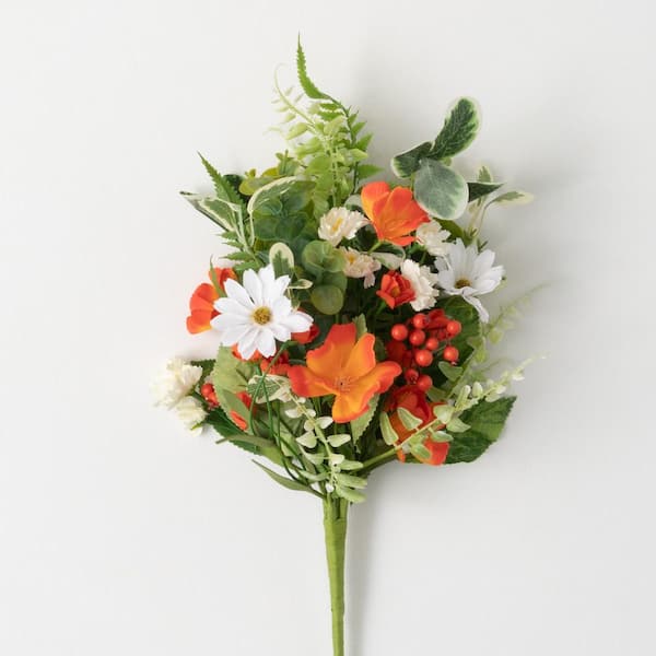 SULLIVANS 21 " Artificial Tangerine & Cream Mixed Flower Bush