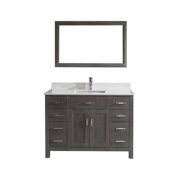 Studio Bathe Kalize 48 in. Vanity in French Gray with Solid Surface Marble Vanity Top in Carrara White and Mirror