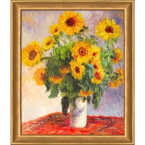 Sunflowers, 1881 by Claude Monet Muted Gold Glow Framed Nature Oil Painting Art Print 24 in. x 28 in.