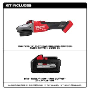 M18 FUEL 18V Lithium-Ion Brushless Cordless 5 in. Flathead Braking Grinder w/HIGH OUTPUT XC 8.0 Ah Battery