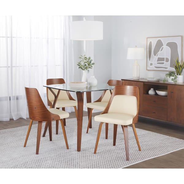 Lumisource Anabelle Cream Faux Leather and Walnut Wood Side Dining Chair with Bent Wood Legs (Set of 2)