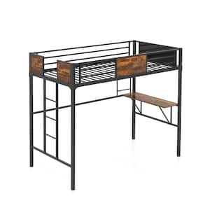 Black Twin Bunk Bed Metal Loft Bed with Desk Storage Shelf Ladder Space Saving Industrial