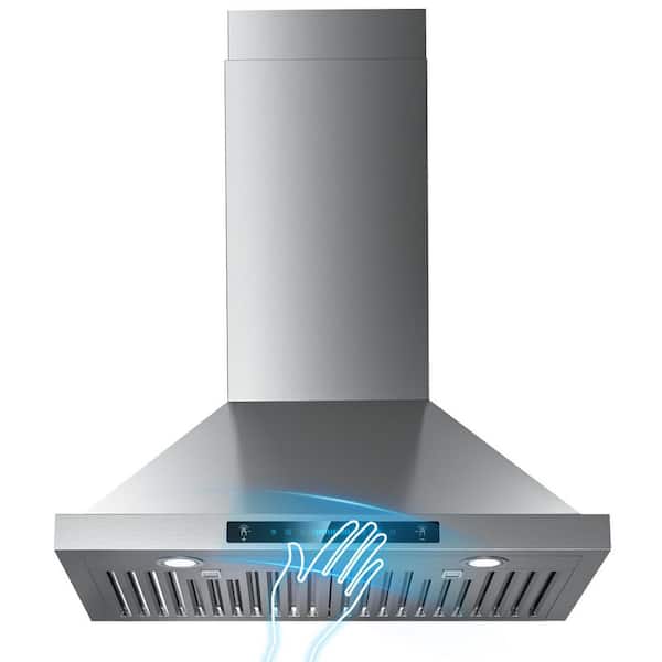 30 in. 900 CFM Convertible Wall Mount Downdraft System in Stainless 4-Speed, Touch and Gesture Control with Remote