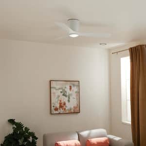 Volos 54 in. Indoor Matte White Low Profile Ceiling Fan with Integrated LED with Wall Control Included
