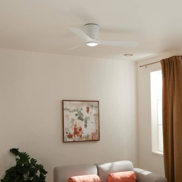 Volos 54 in. Indoor Matte White Low Profile Ceiling Fan with Integrated LED with Wall Control Included